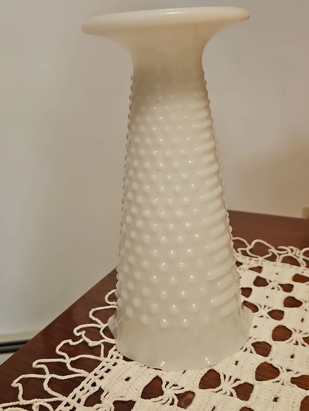 Vintage White Hobnail Trumpet  Milk Glass Vase